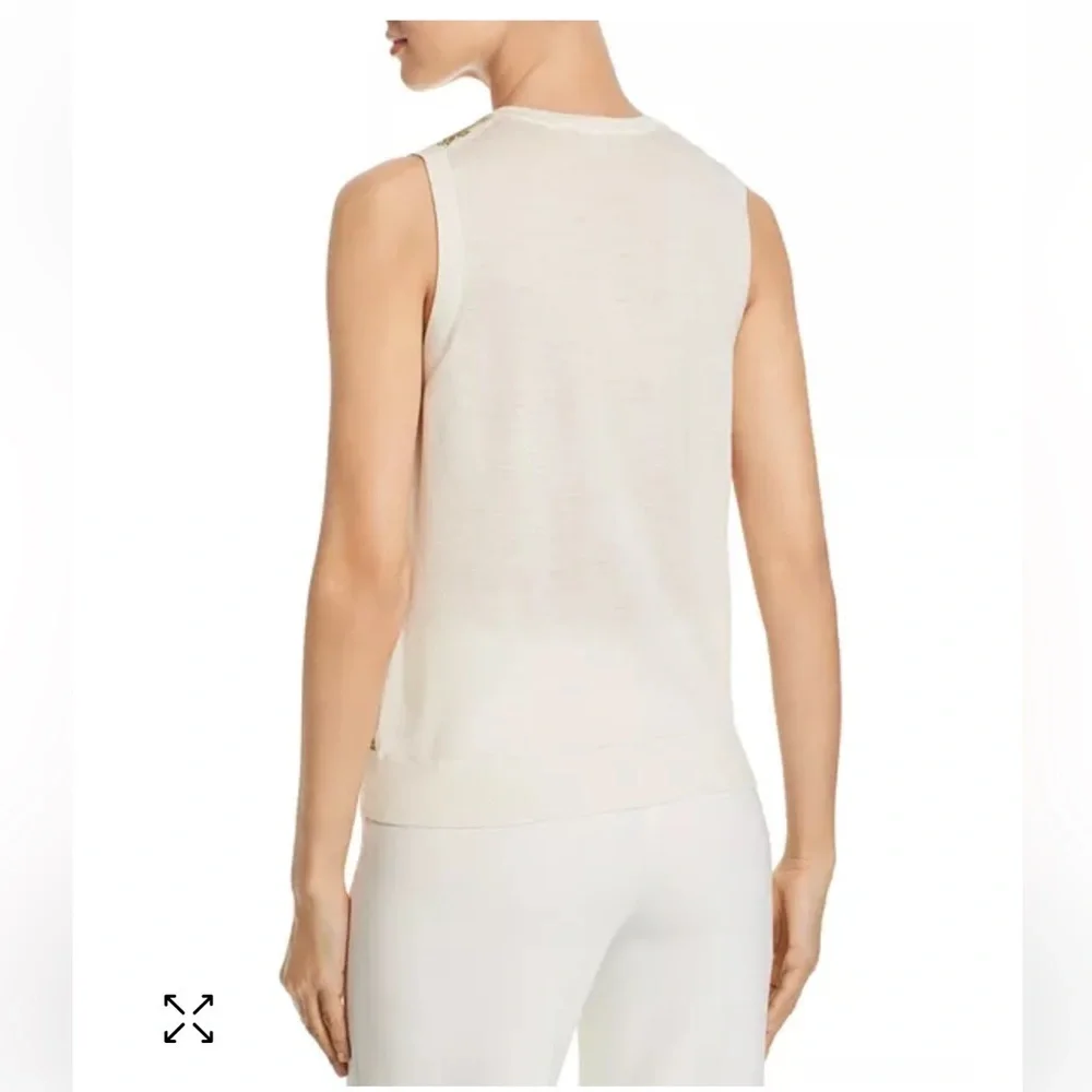 Tory Burch Silk Front Merino Wool Back Sleeveless Top, Fits like a small